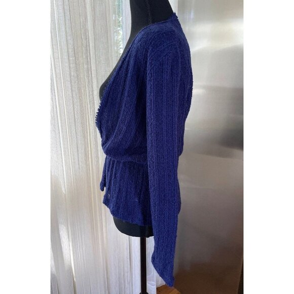 Vintage 60s cardigan, indigo blue/purple, long sleeves cardigan, elastic waist - Picture 4 of 8